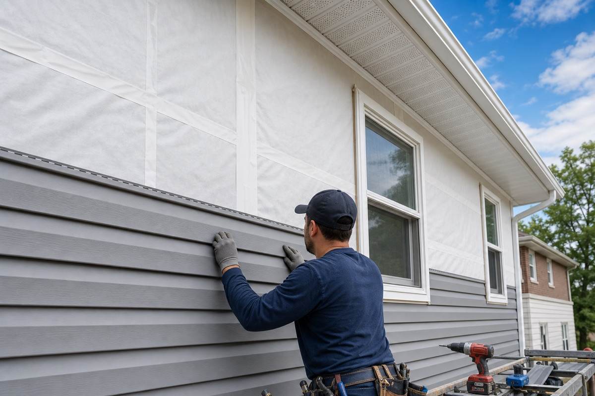 Siding Installation With Weather Barrier And Gutter Detail Siding Installation With Weather Barrier And Gutter Detail
